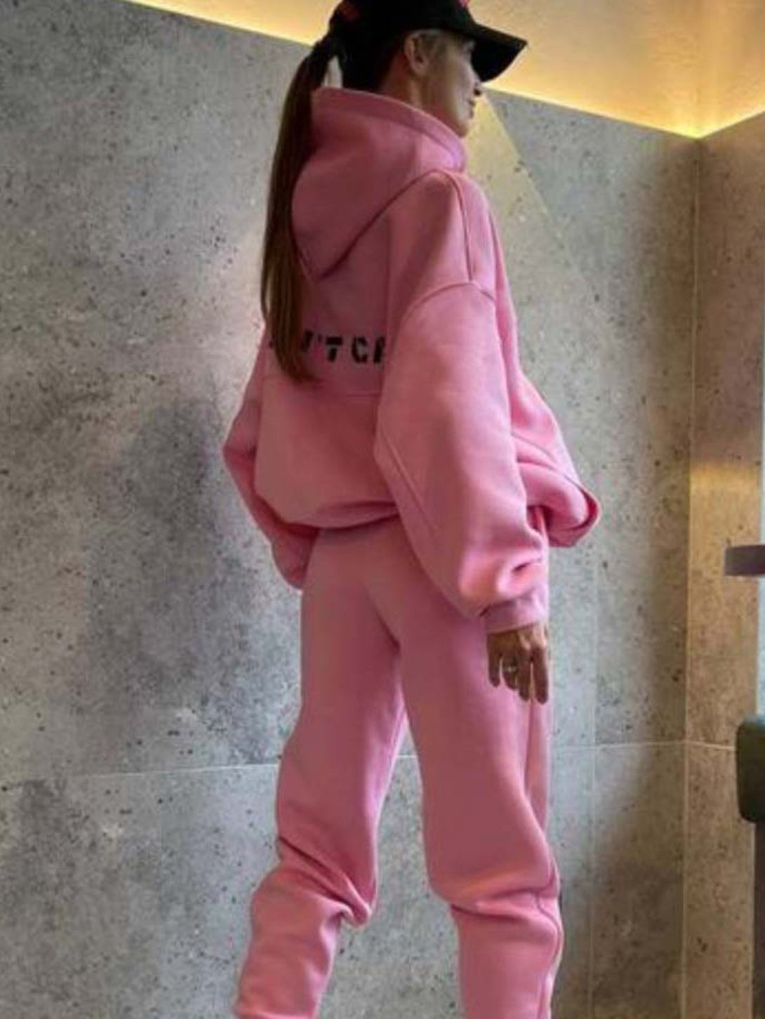 Women's Hooded Sweatshirt And Sweatpants Outfits Pink