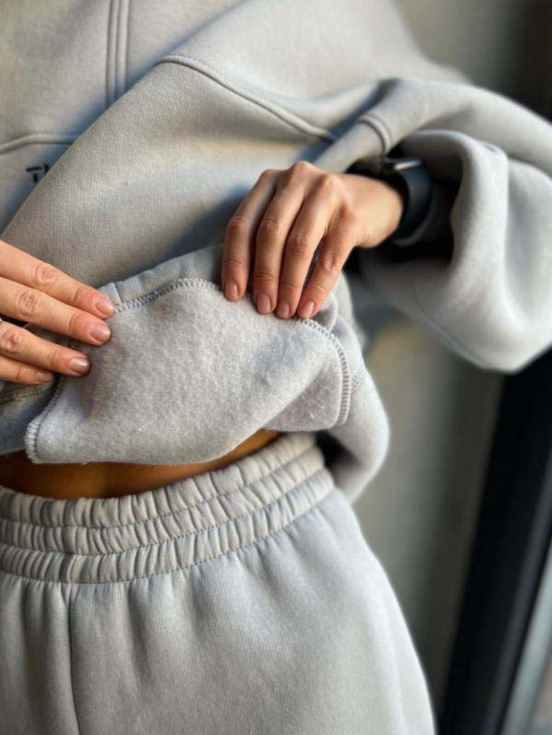 Women's Hooded Sweatshirt And Sweatpants Outfits Gray