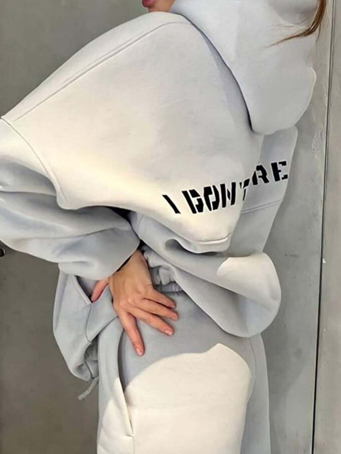Women's Hooded Sweatshirt And Sweatpants Outfits Gray