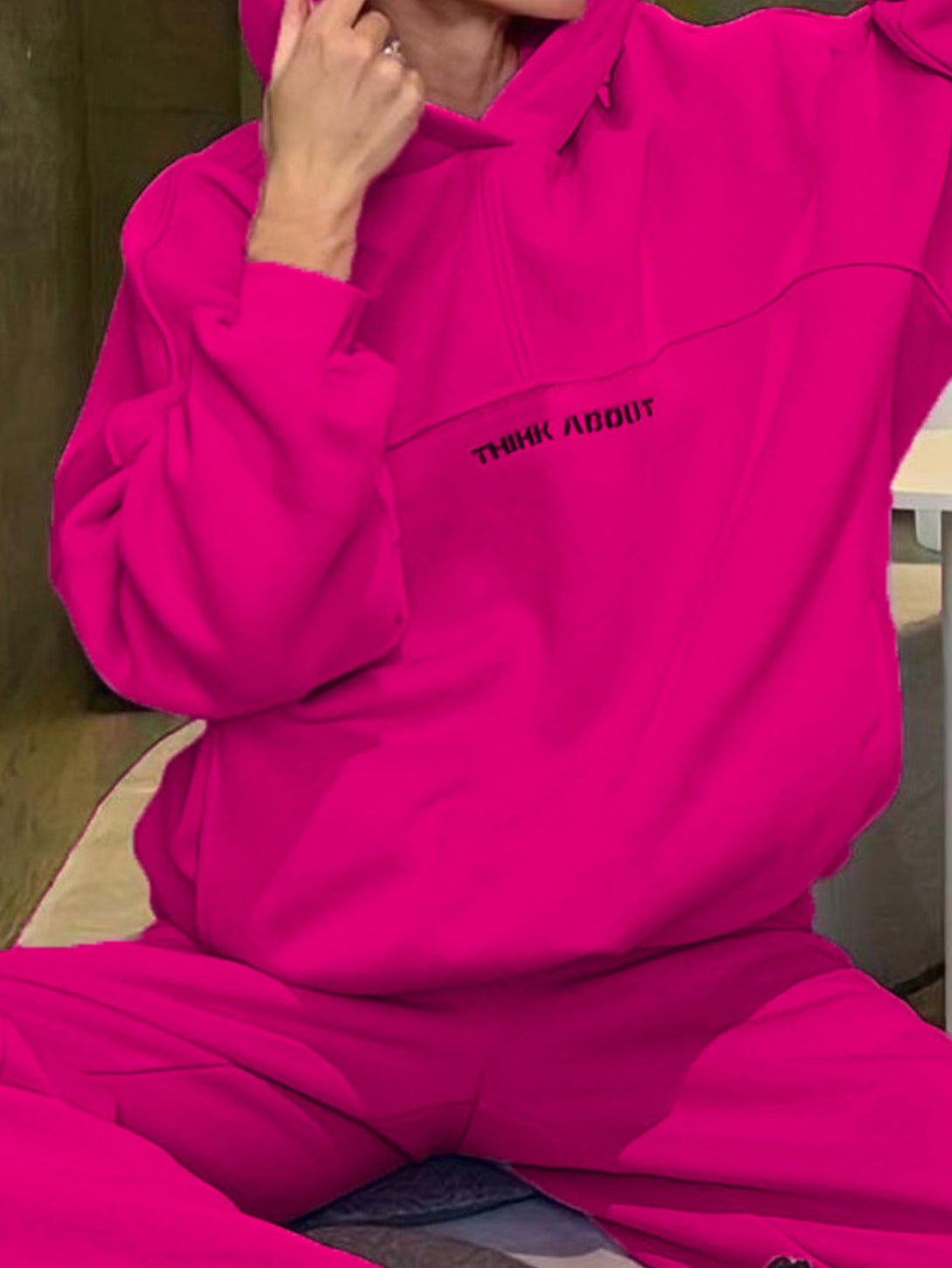 Women's Hooded Sweatshirt And Sweatpants Outfits Red