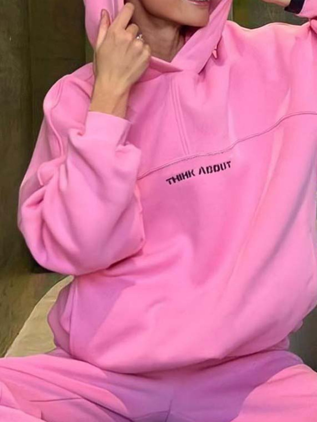Women's Hooded Sweatshirt And Sweatpants Outfits Pink