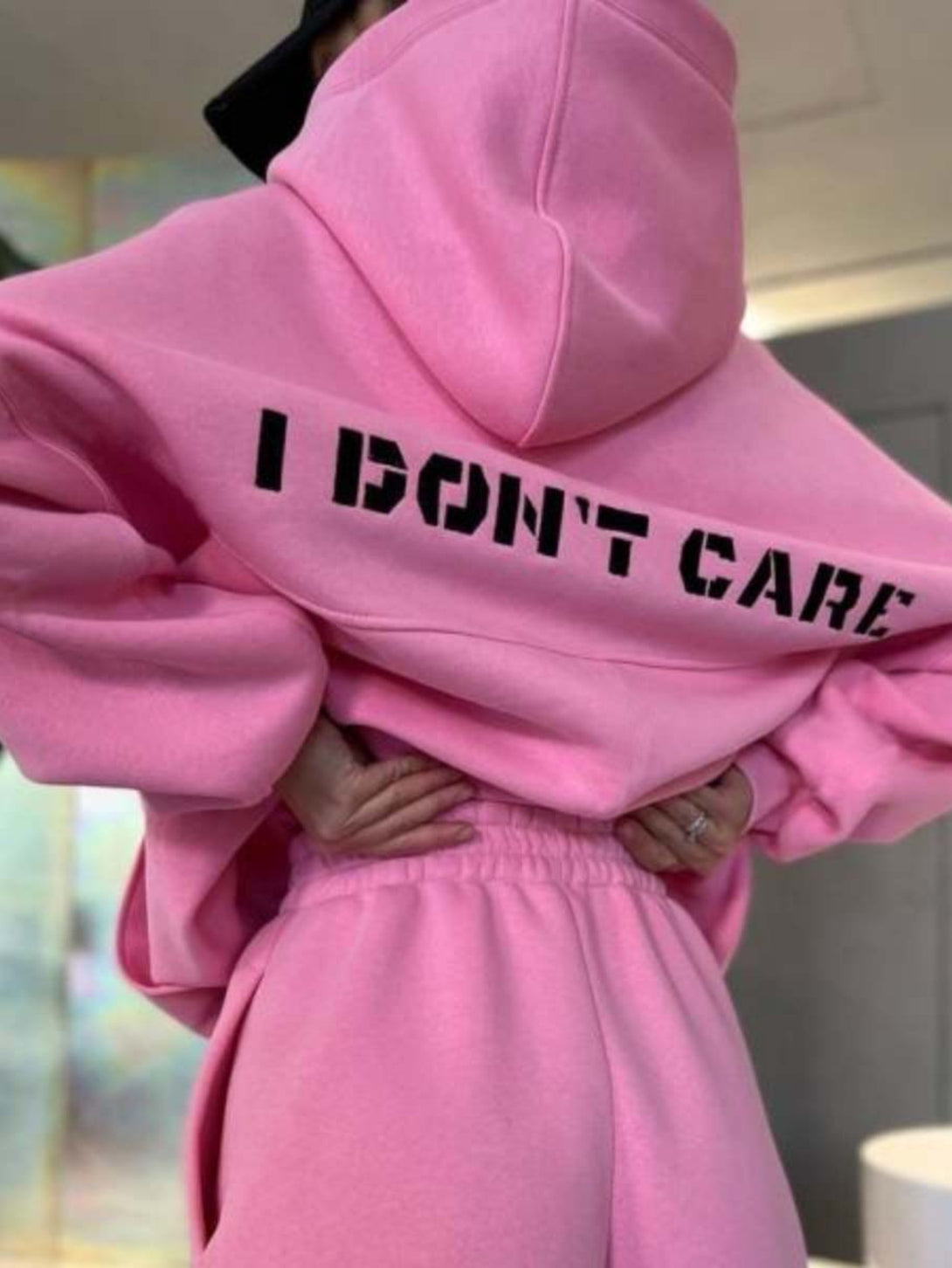 Women's Hooded Sweatshirt And Sweatpants Outfits Pink