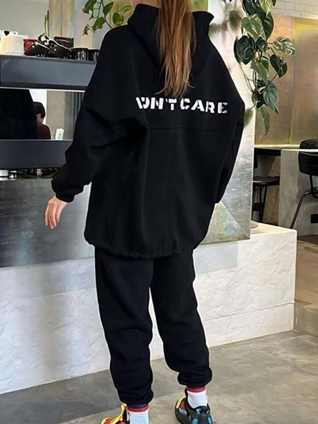 Women's Hooded Sweatshirt And Sweatpants Outfits Black