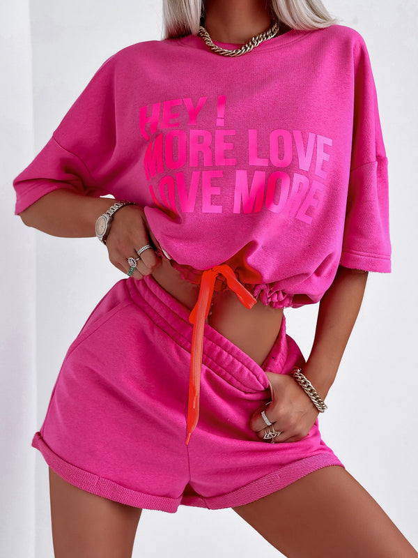 Crew Neck T-shirt And High-waisted Drawstring Shorts Suit