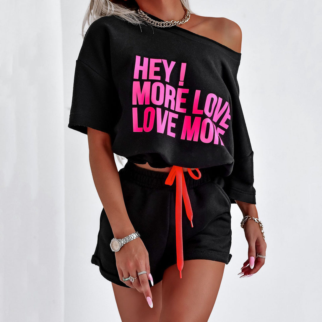 Crew Neck T-shirt And High-waisted Drawstring Shorts Suit