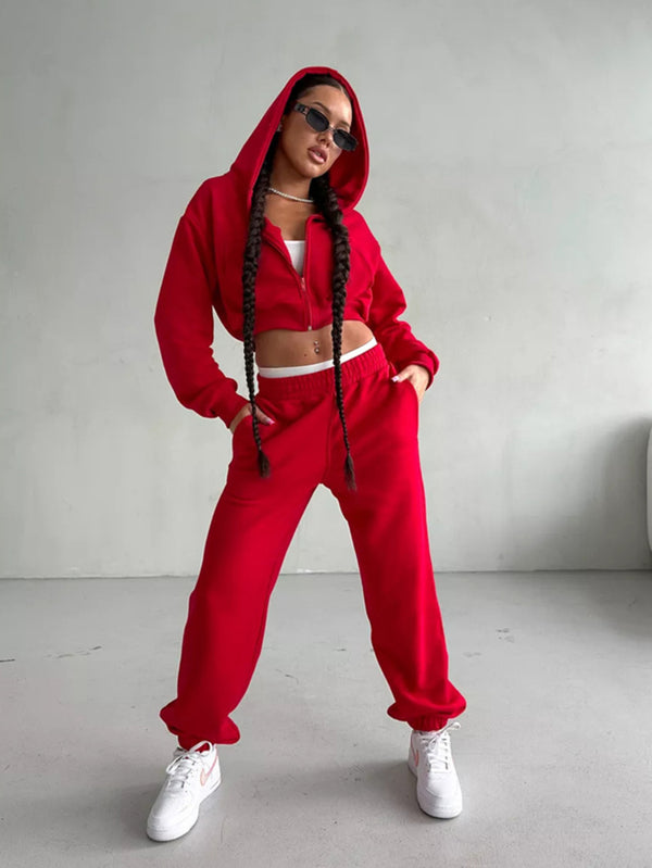 Red Long Sleeve Activewear Two Piece Set