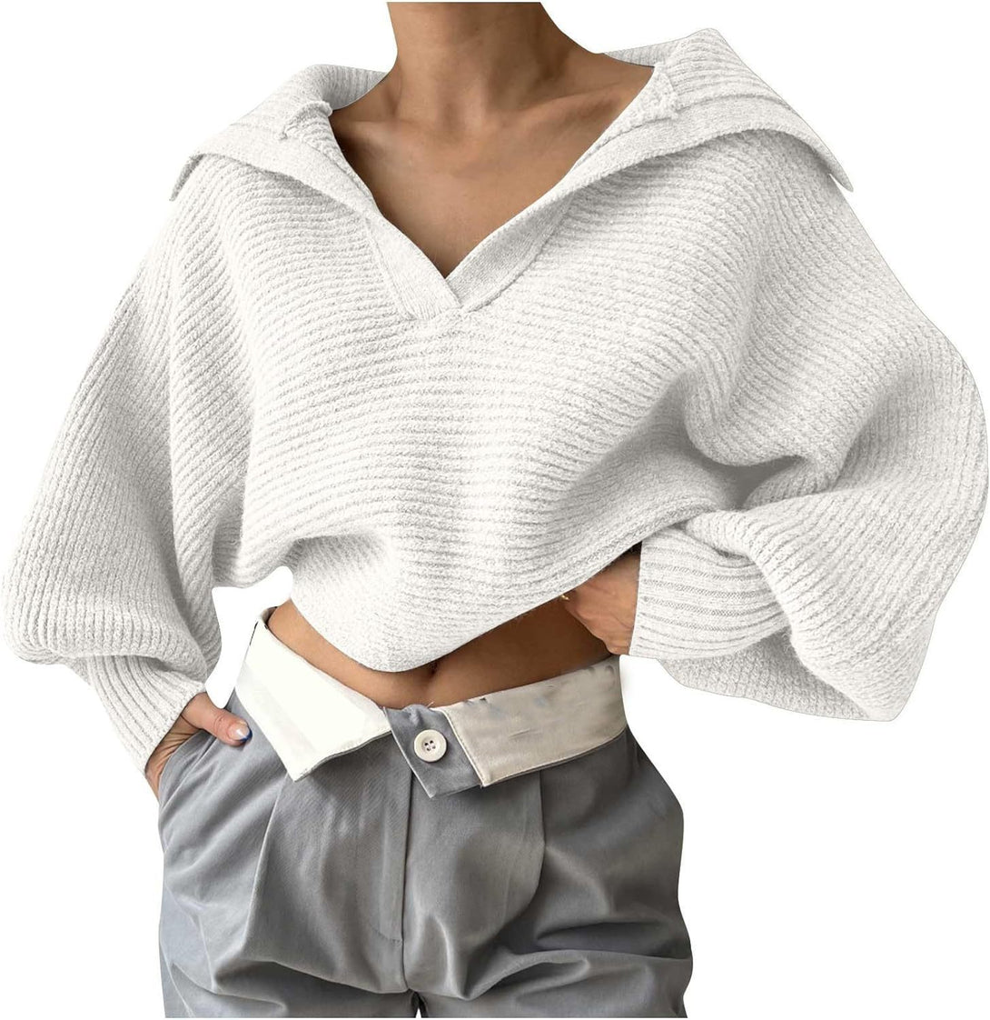 Women Tops V Neck Long Sleeve Winter Sweater 