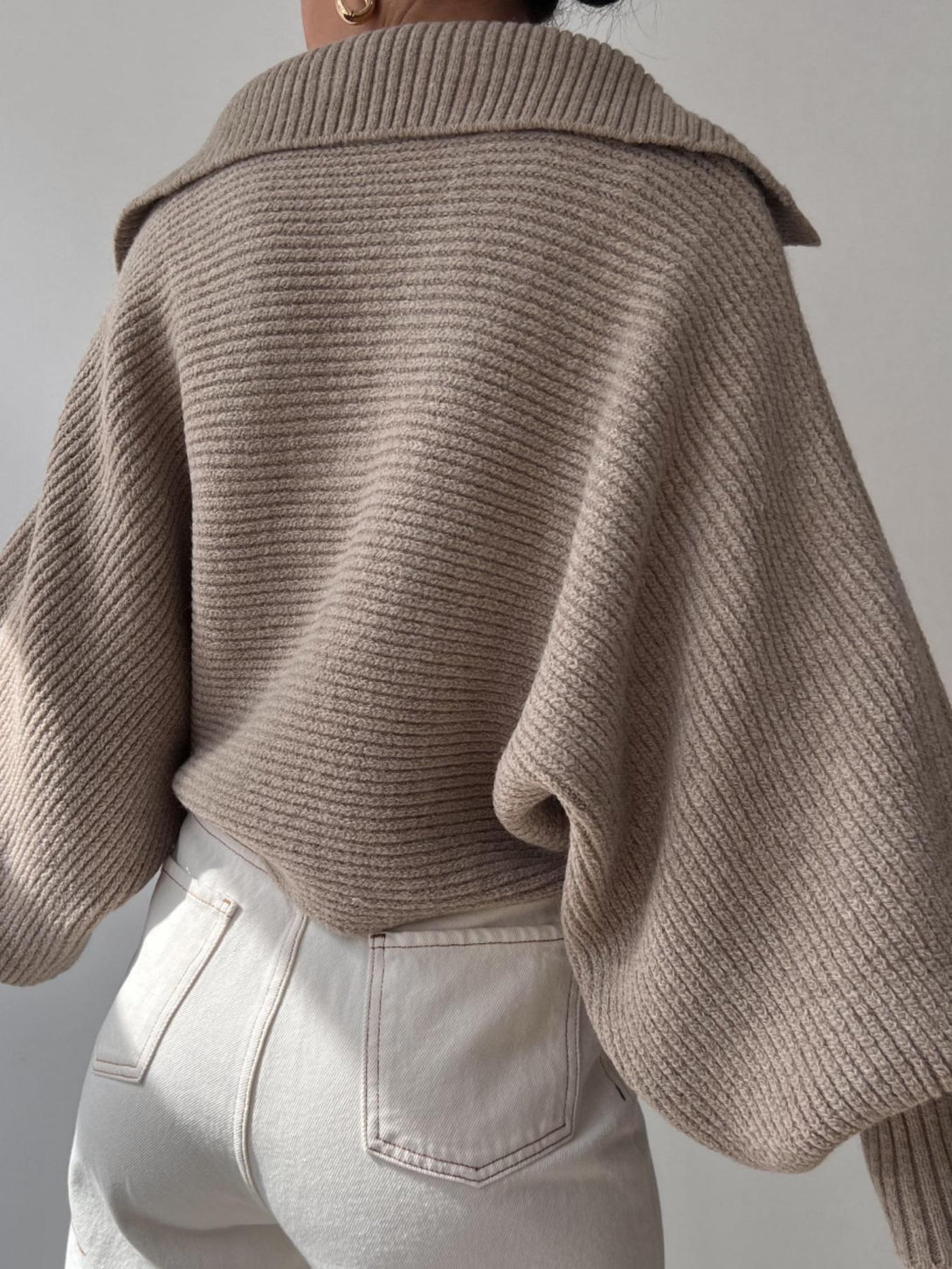 Women Tops V Neck Long Sleeve Winter Sweater Khaki