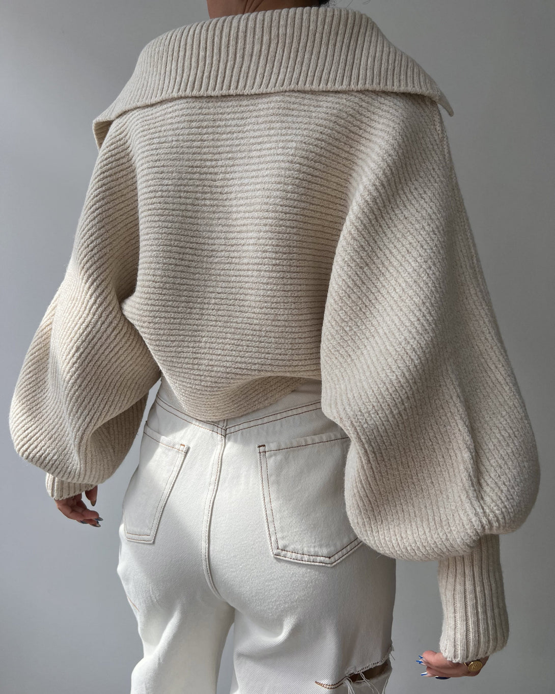 Women Tops V Neck Long Sleeve Winter Sweater Apricot