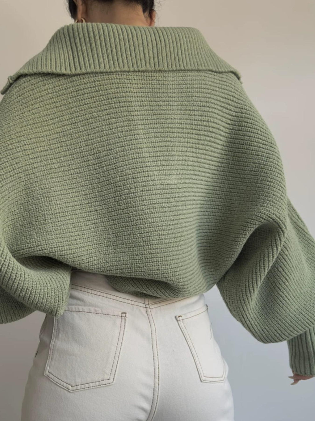 Women Tops V Neck Long Sleeve Winter Sweater  Green