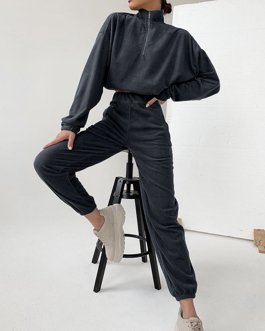 Long Sleeve Elasticized Waistband Sweatsuit Outfits