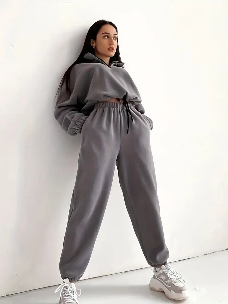 Half Zip Lounge Set Gray Sweatsuit