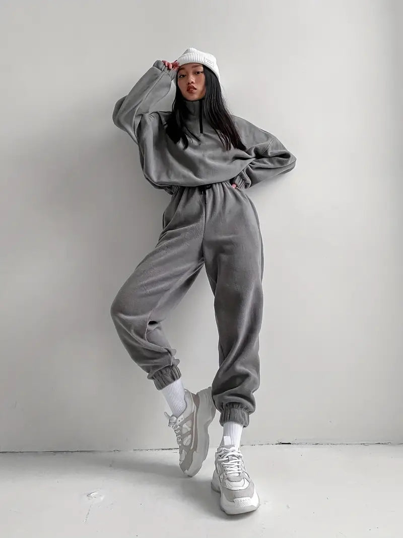 Half Zip Lounge Set Gray Sweatsuit
