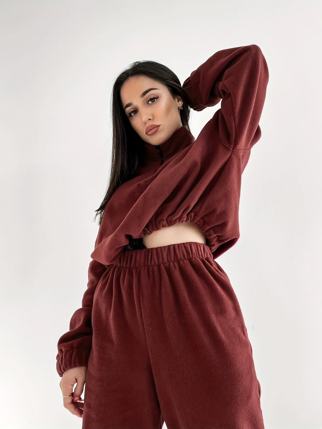 Half Zip Lounge Set Wine Sweatsuit