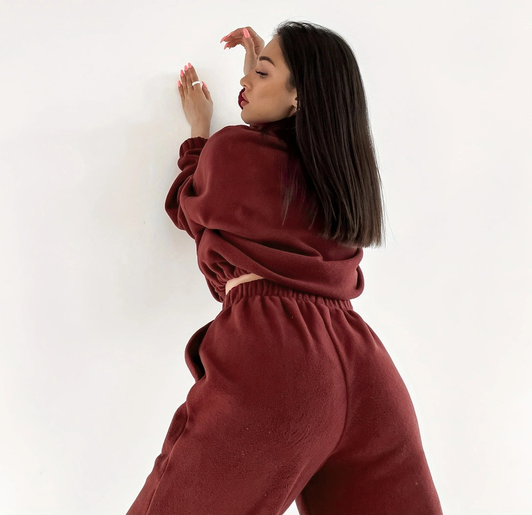Half Zip Lounge Set Wine Sweatsuit