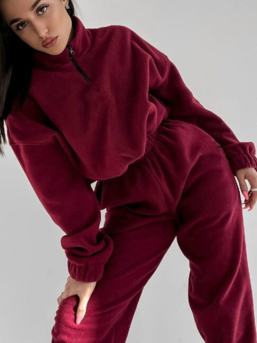 Half Zip Lounge Set Wine Sweatsuit
