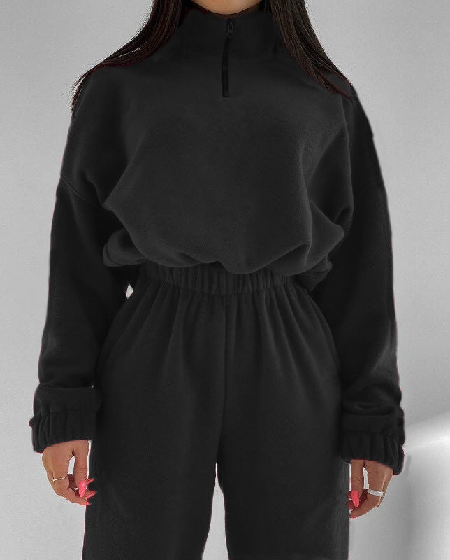 Half Zip Lounge Set Black Sweatsuit
