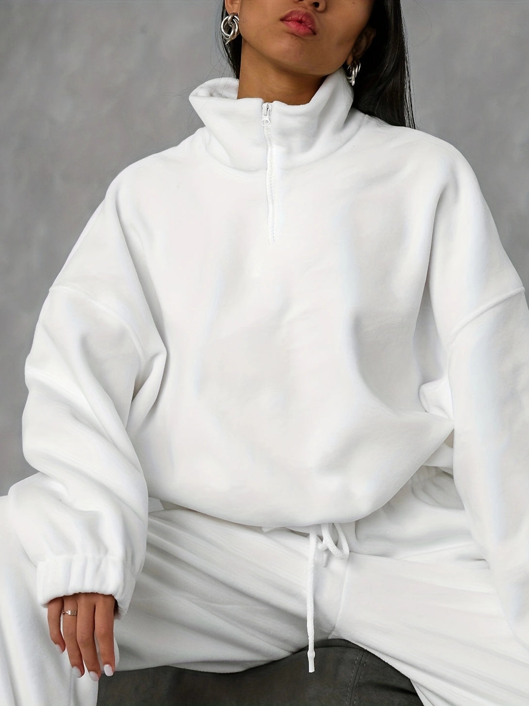 Half Zip Lounge Set White Sweatsuit